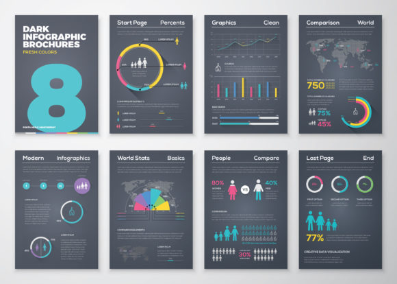 Dark Business Infographic Vector Set 8